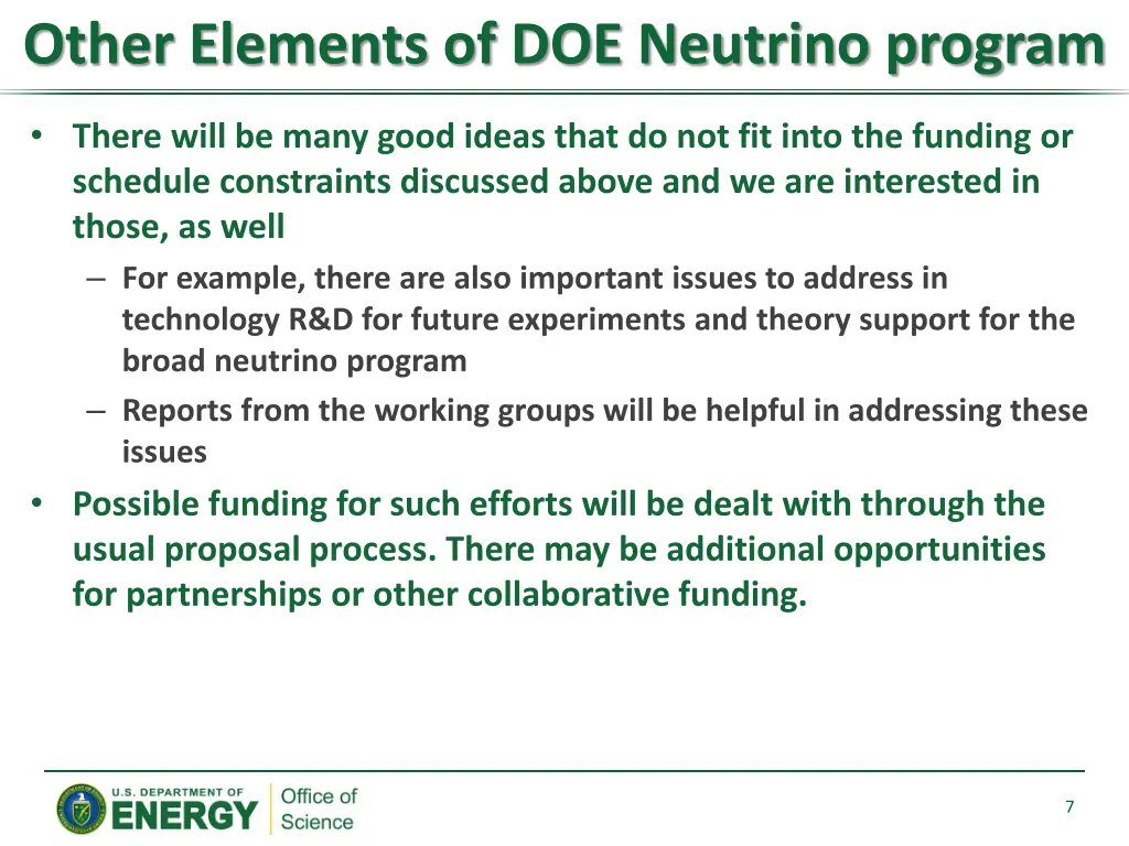 other elements of doe neutrino program