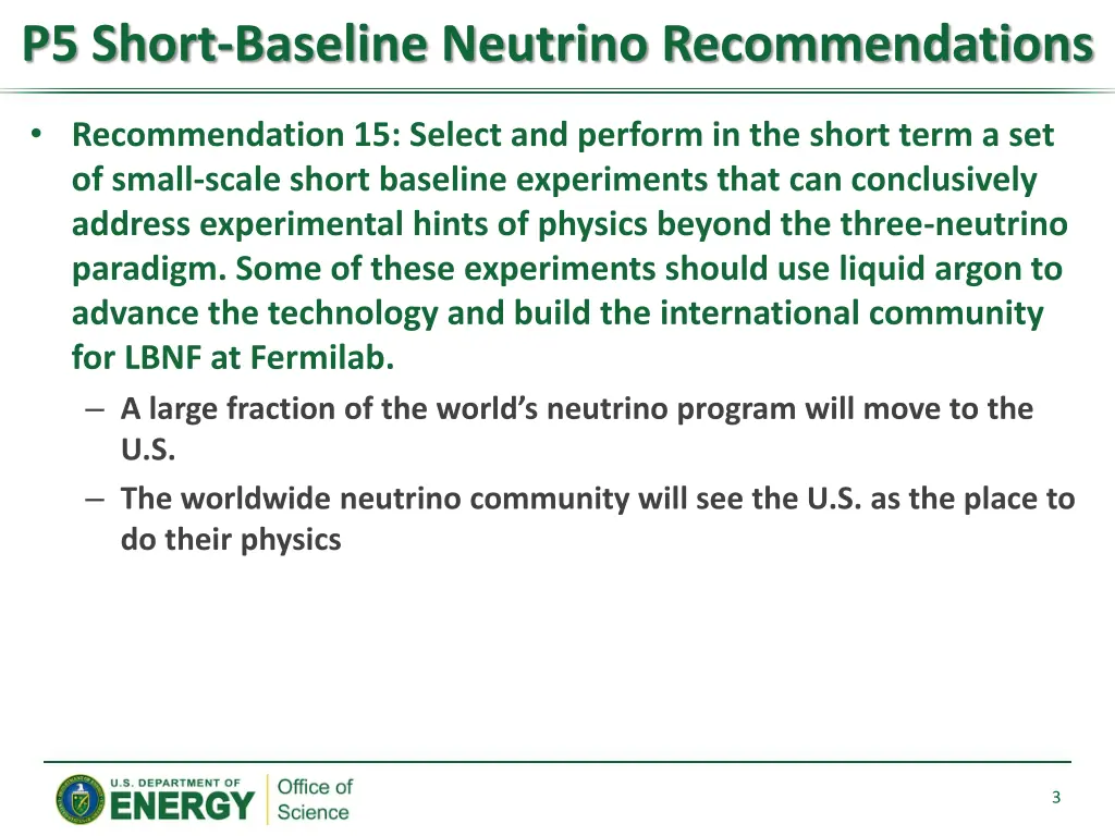 p5 short baseline neutrino recommendations