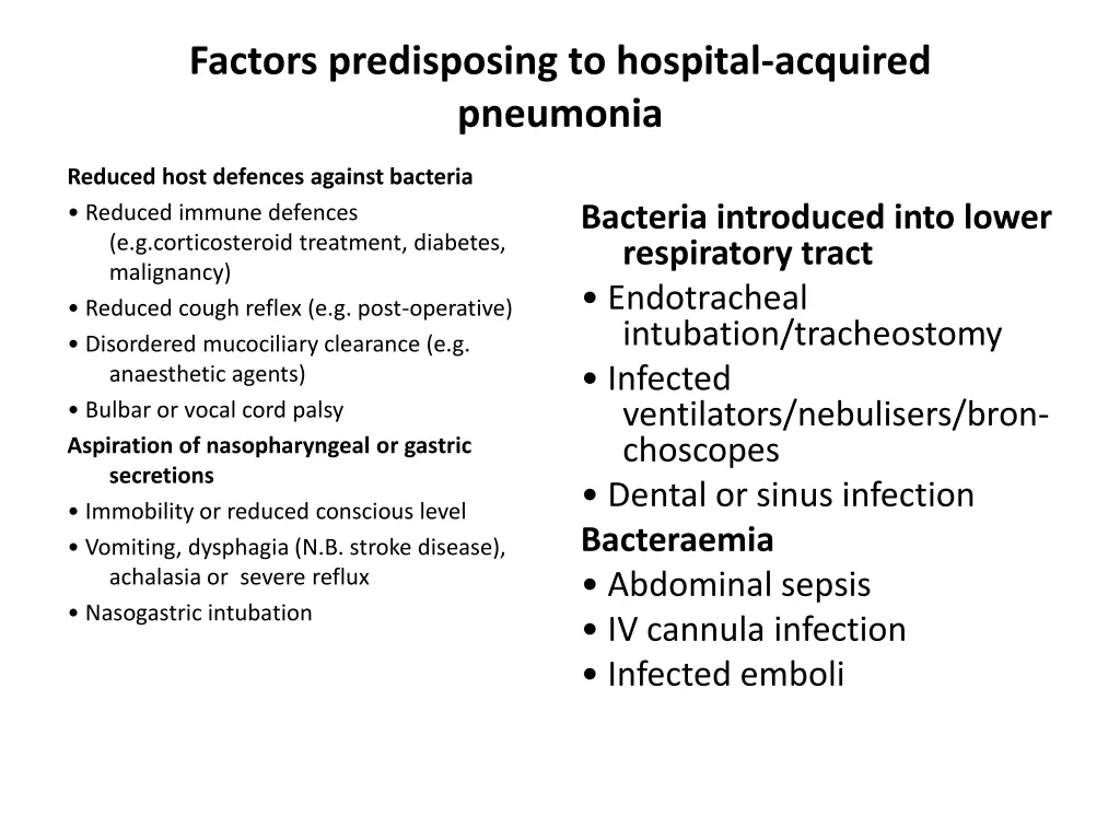 factors predisposing to hospital acquired