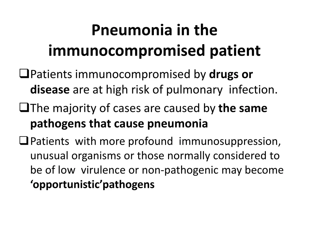 pneumonia in the immunocompromised patient