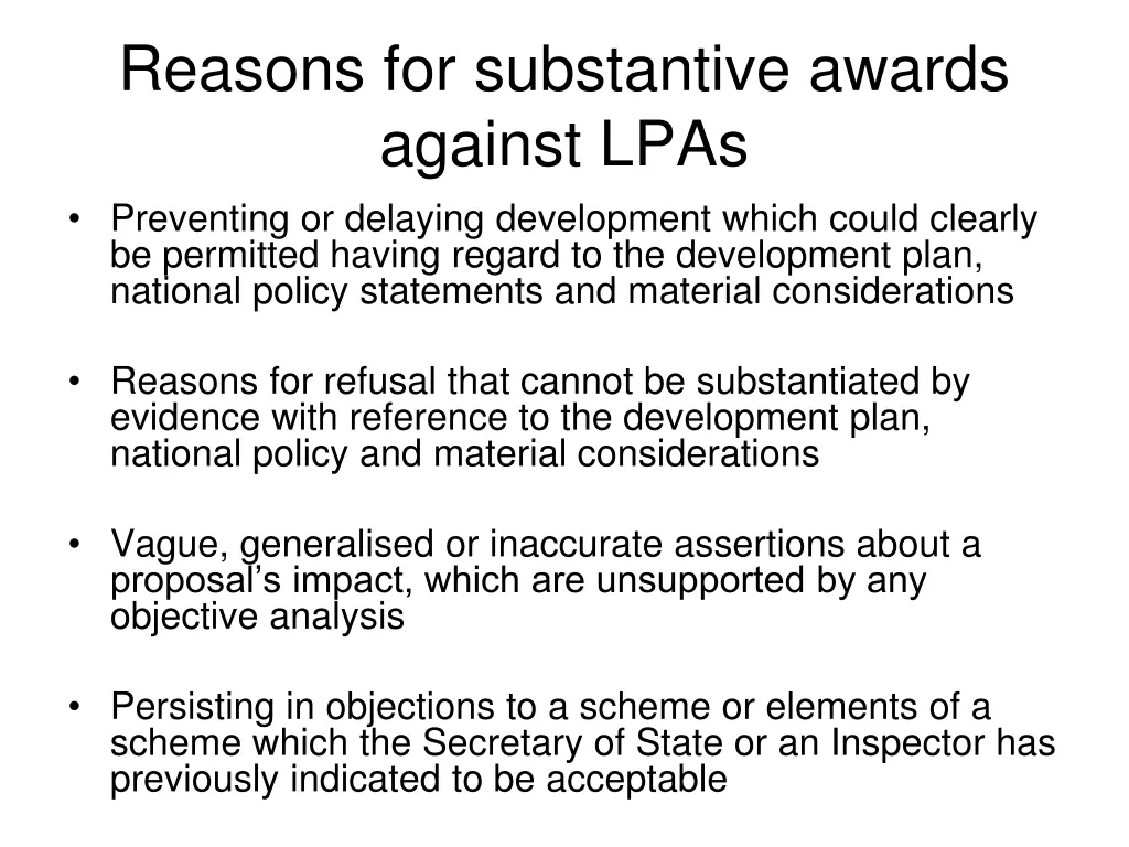 reasons for substantive awards against lpas