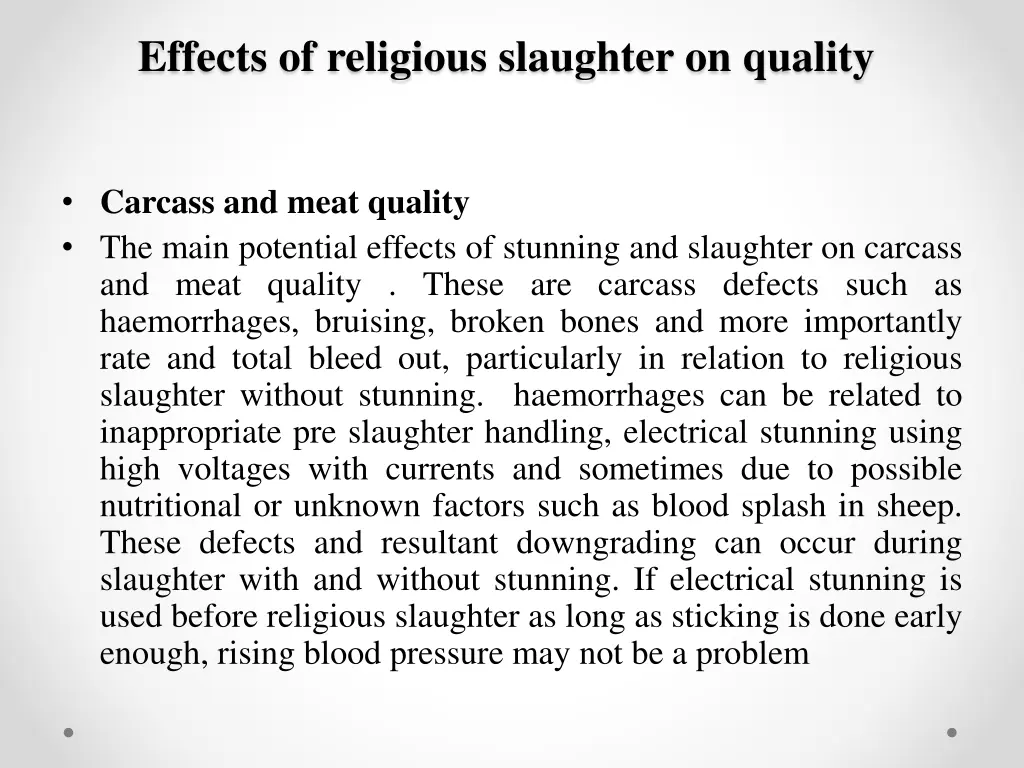 effects of religious slaughter on quality