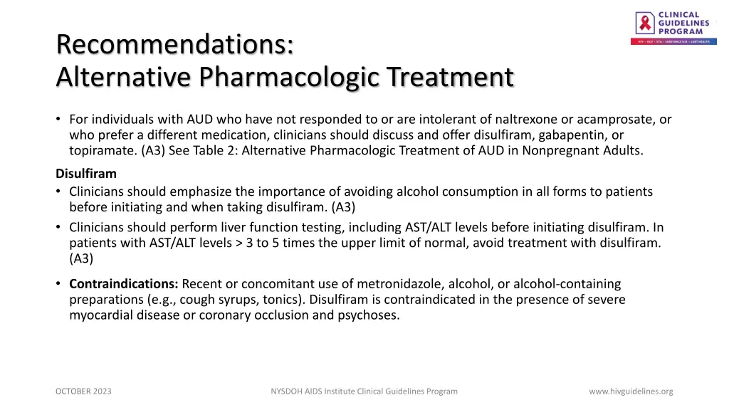 recommendations alternative pharmacologic