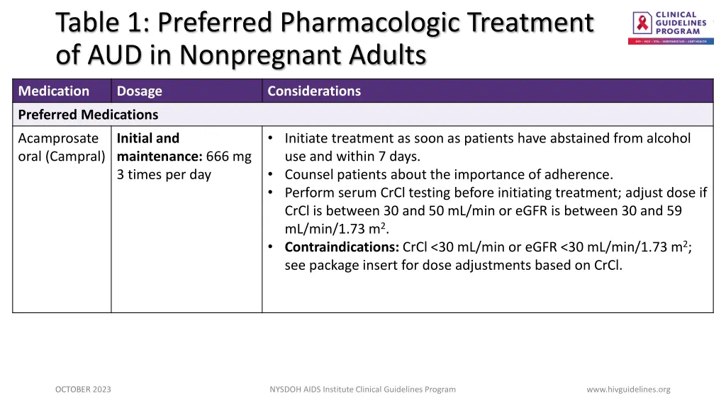 table 1 preferred pharmacologic treatment