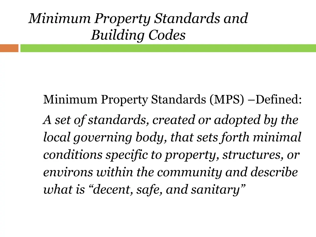 minimum property standards and building codes 3