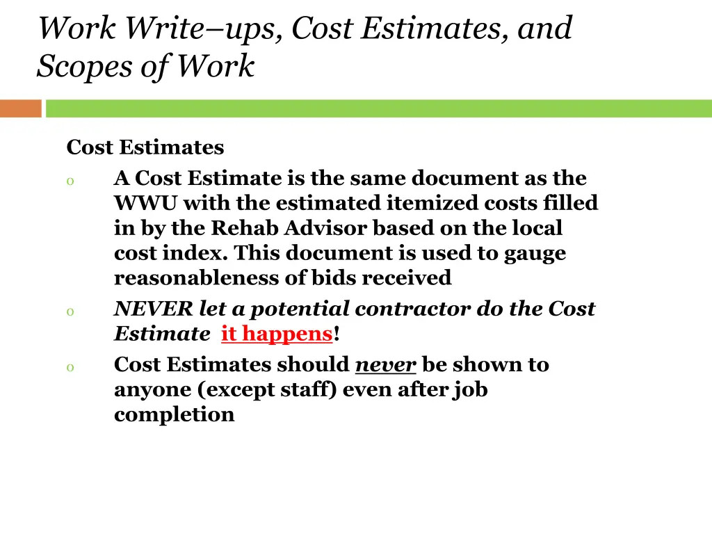 work write ups cost estimates and scopes of work 1