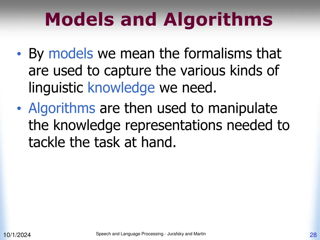 models and algorithms