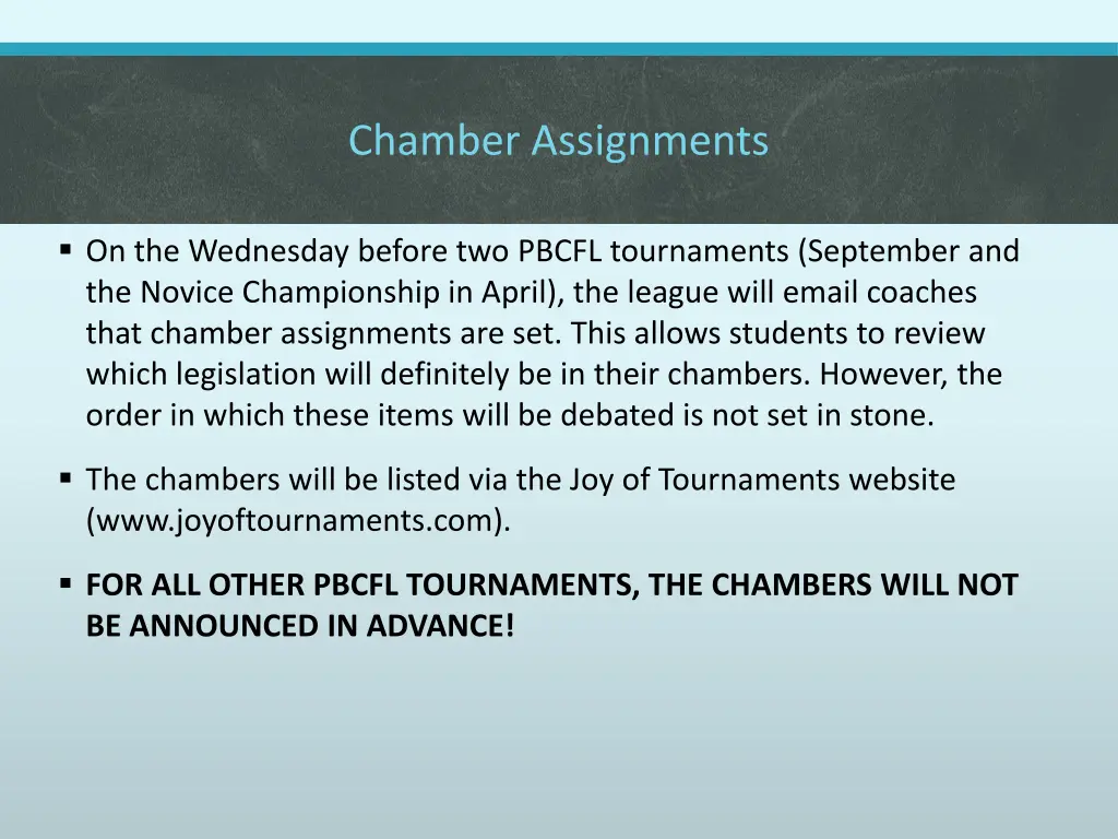 chamber assignments