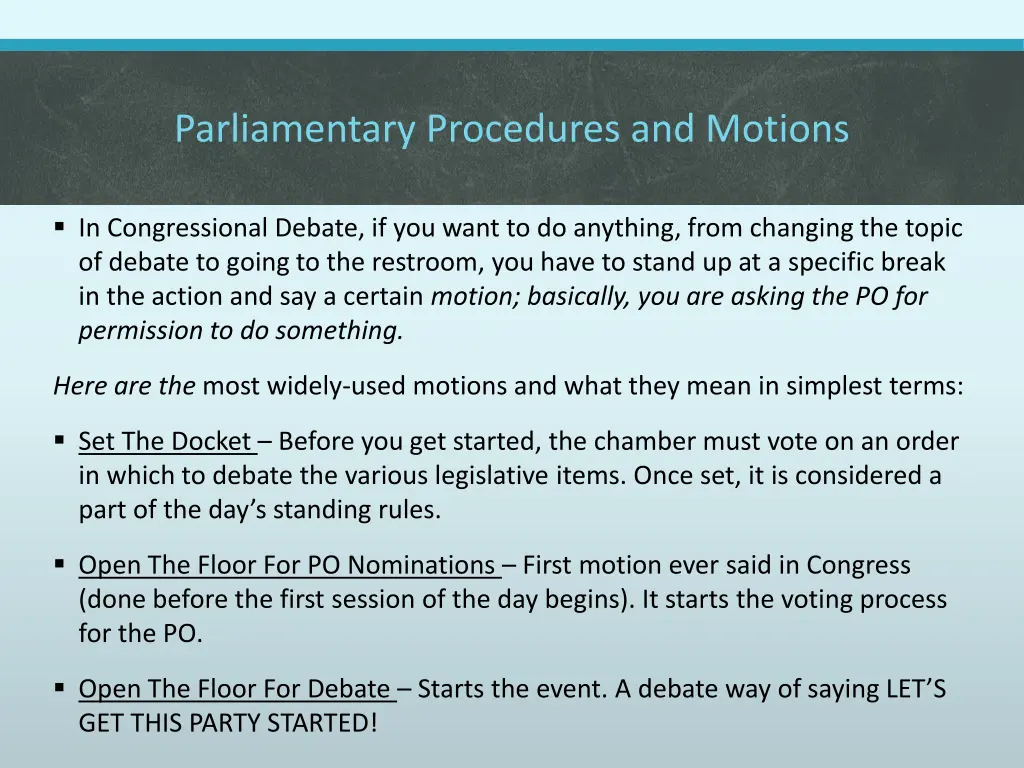 parliamentary procedures and motions