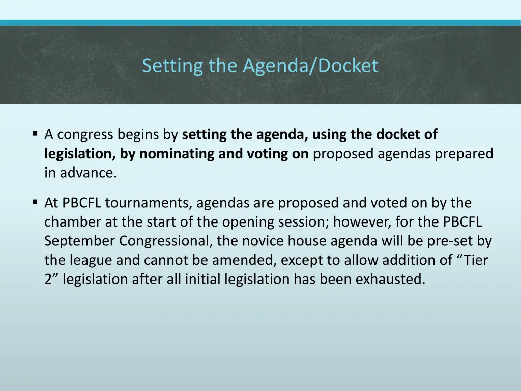 setting the agenda docket