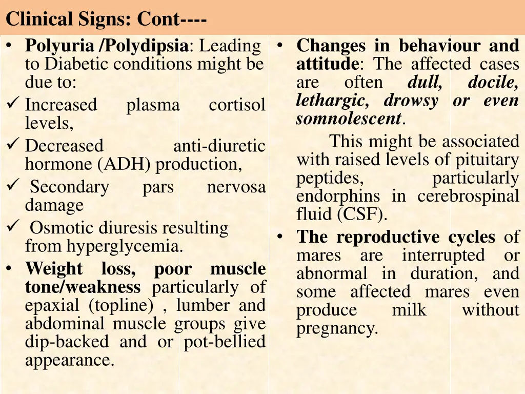 clinical signs cont polyuria polydipsia leading