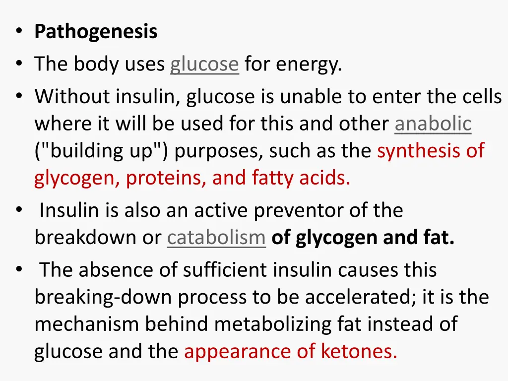 pathogenesis the body uses glucose for energy