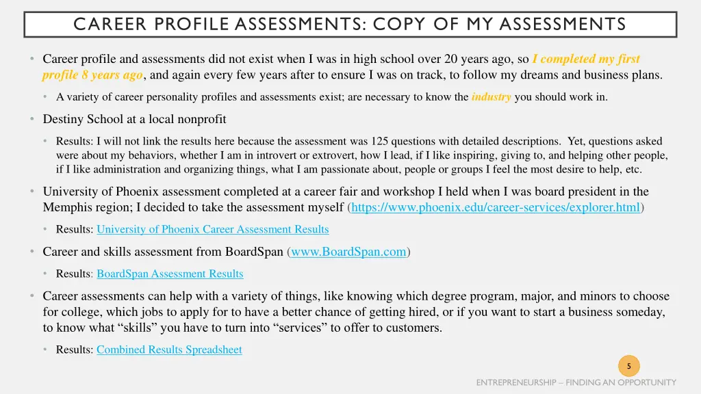 career profile assessments copy of my assessments