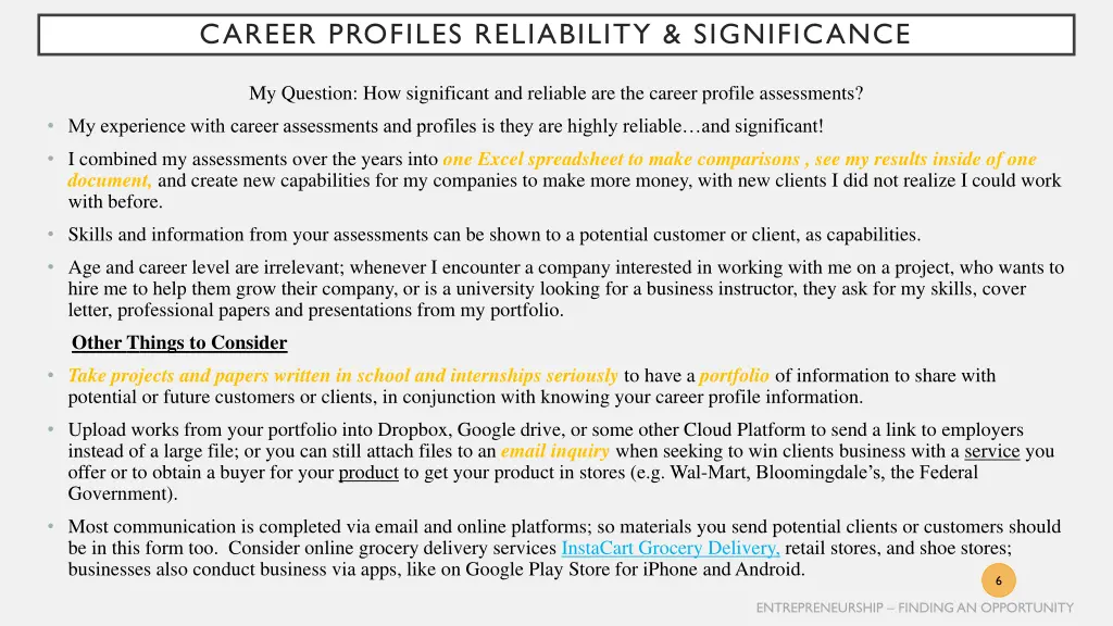 career profiles reliability significance