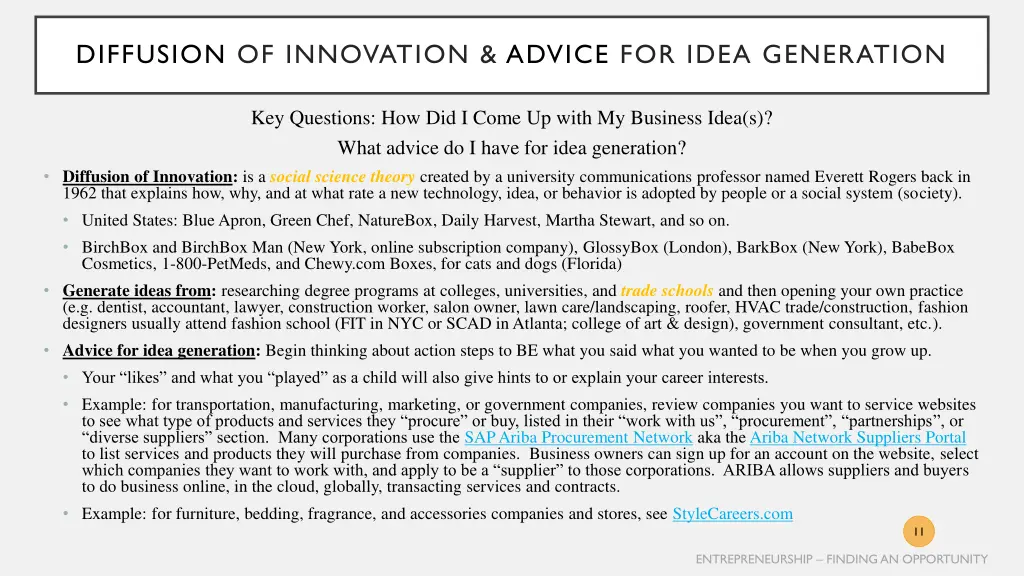 diffusion of innovation advice for idea generation