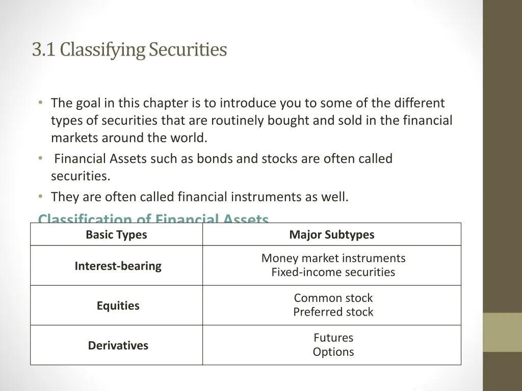 3 1 classifying securities