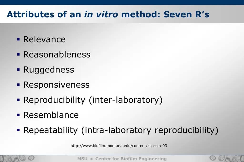 attributes of an in vitro method seven r s