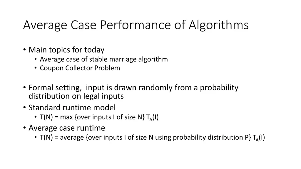 average case performance of algorithms