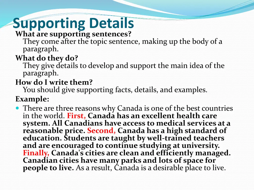 supporting details what are supporting sentences