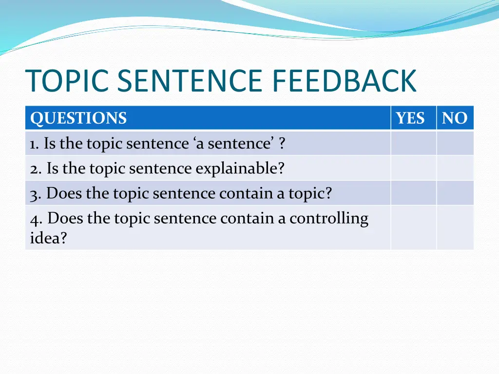 topic sentence feedback