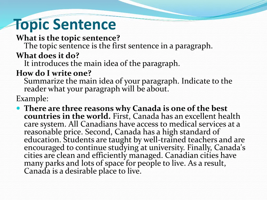 topic sentence what is the topic sentence