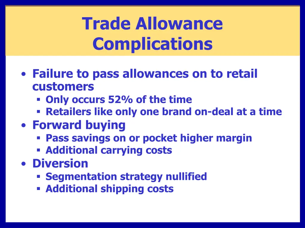 trade allowance complications