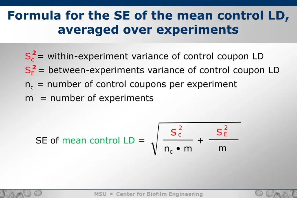 formula for the se of the mean control