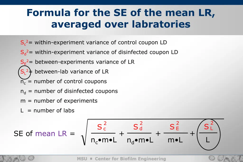 formula for the se of the mean lr averaged over 2