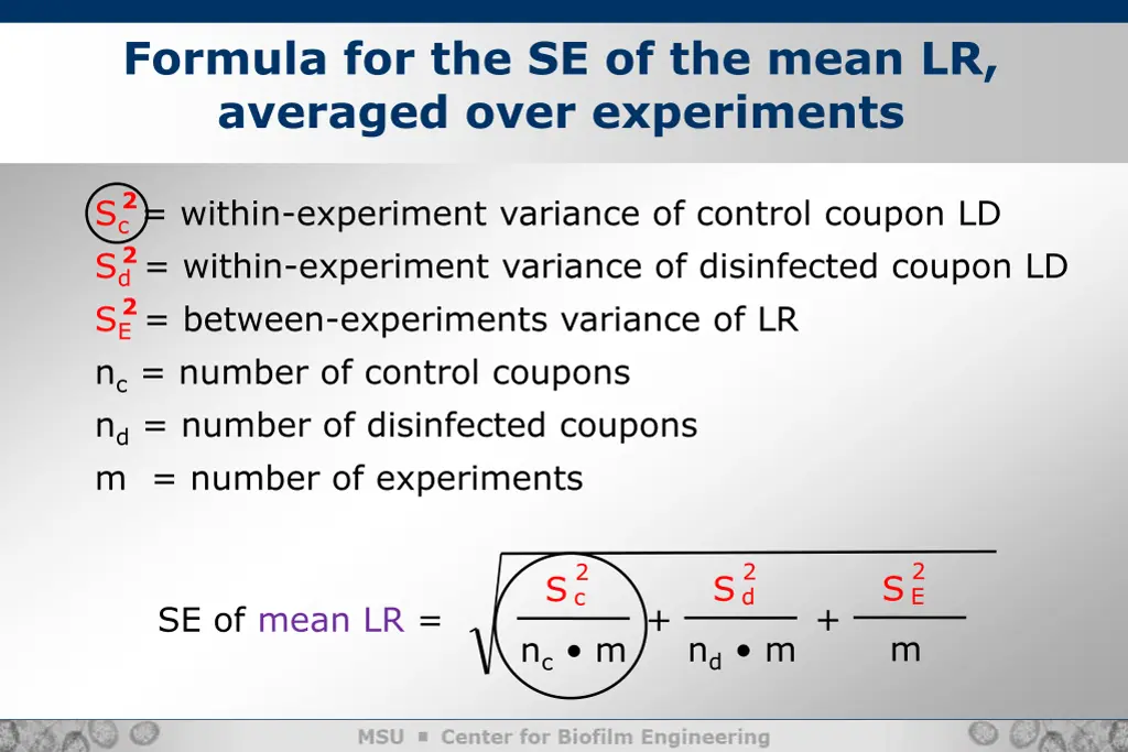 formula for the se of the mean lr averaged over