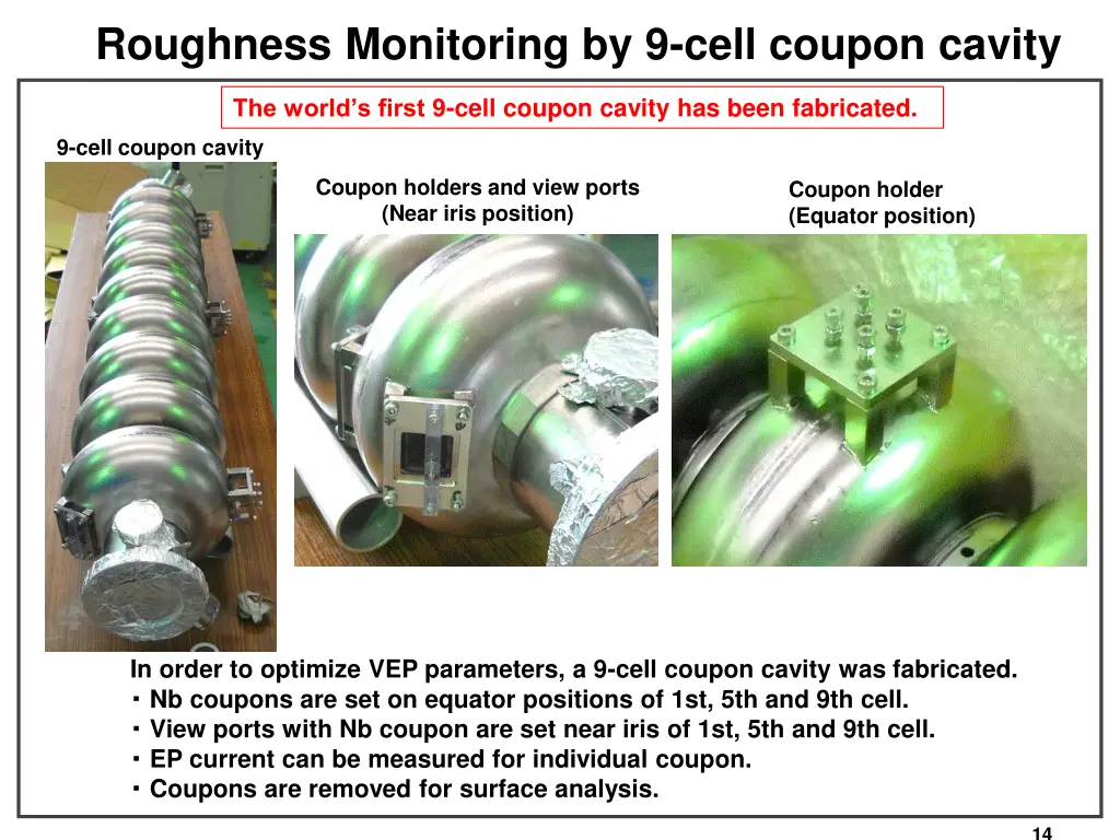 roughness monitoring by 9 cell coupon cavity