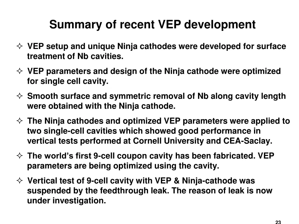 summary of recent vep development