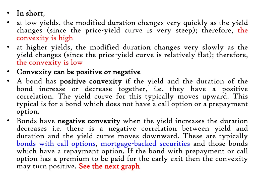 in at low yields the modified duration changes