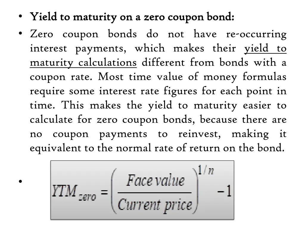 yield yield to to maturity zero coupon bonds