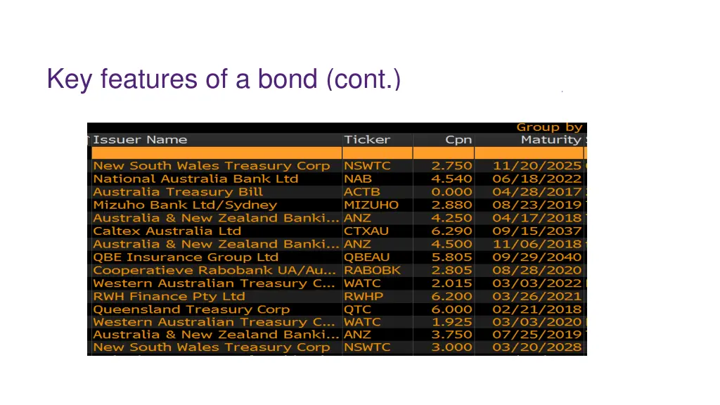 key features of a bond cont 1