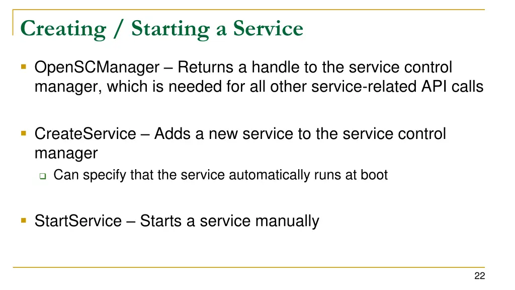 creating starting a service