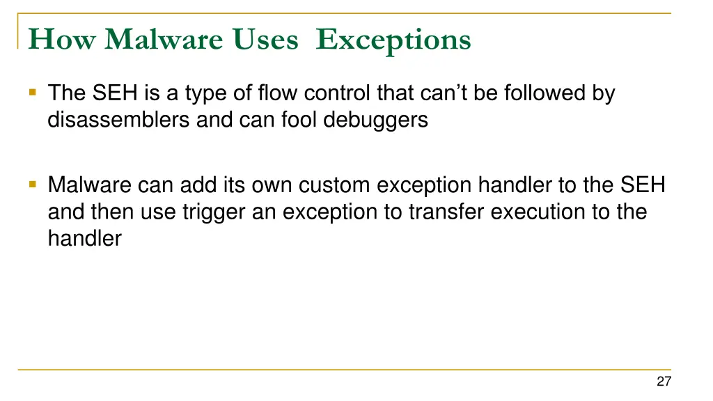 how malware uses exceptions