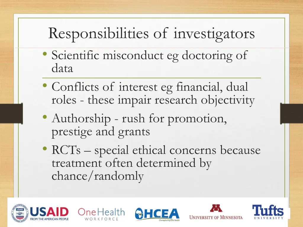 responsibilities of investigators scientific