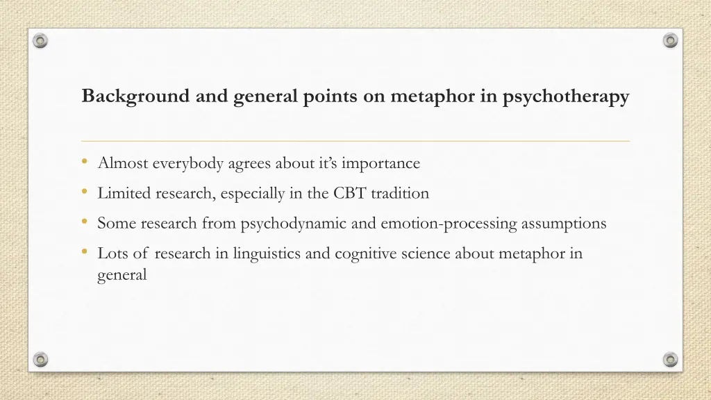 background and general points on metaphor