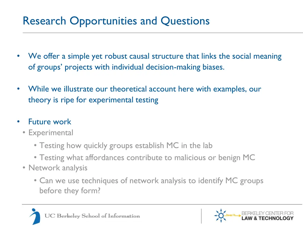 research opportunities and questions