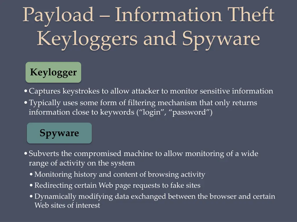 payload information theft keyloggers and spyware