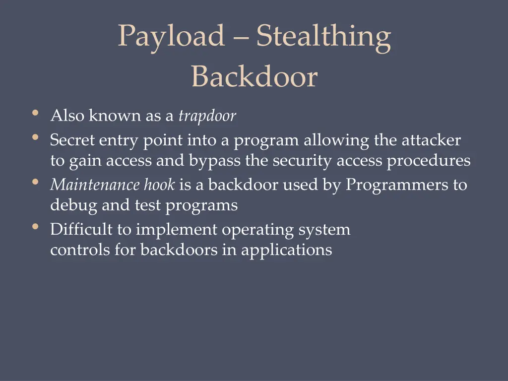 payload stealthing backdoor also known