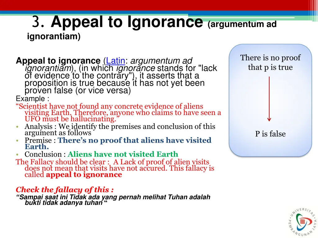 3 appeal to ignorance argumentum ad ignorantiam