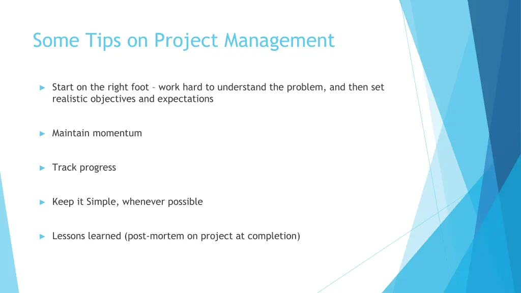 some tips on project management 1