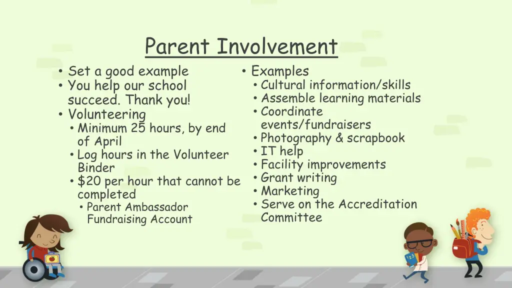 parent involvement set a good example you help