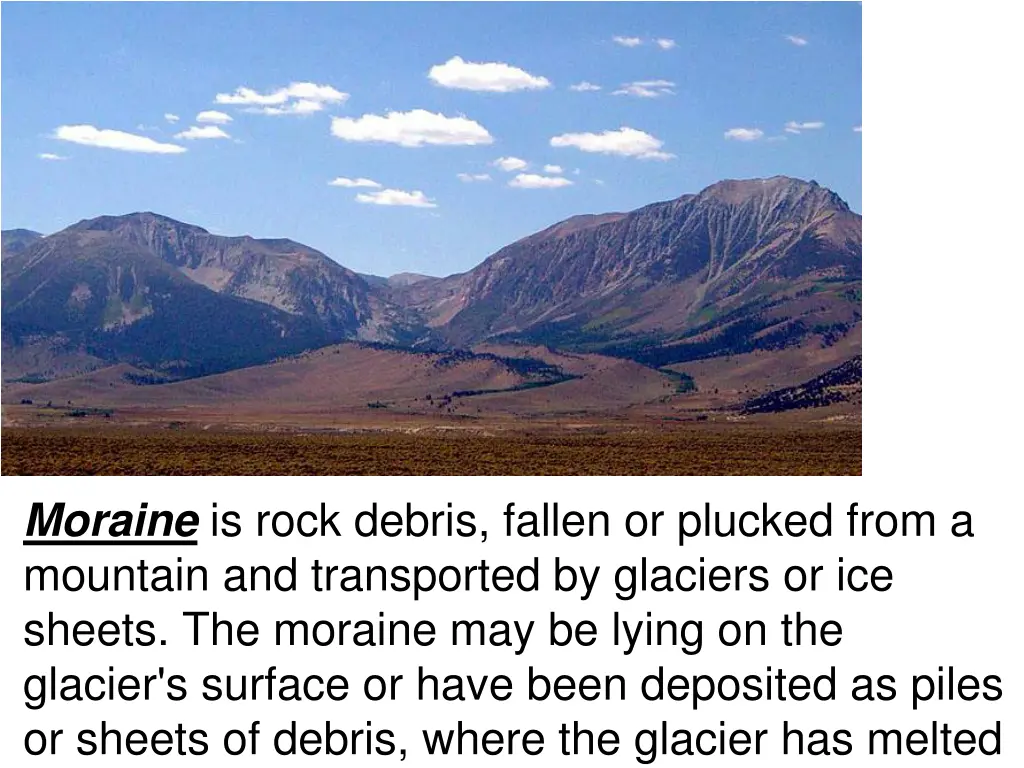 moraine is rock debris fallen or plucked from