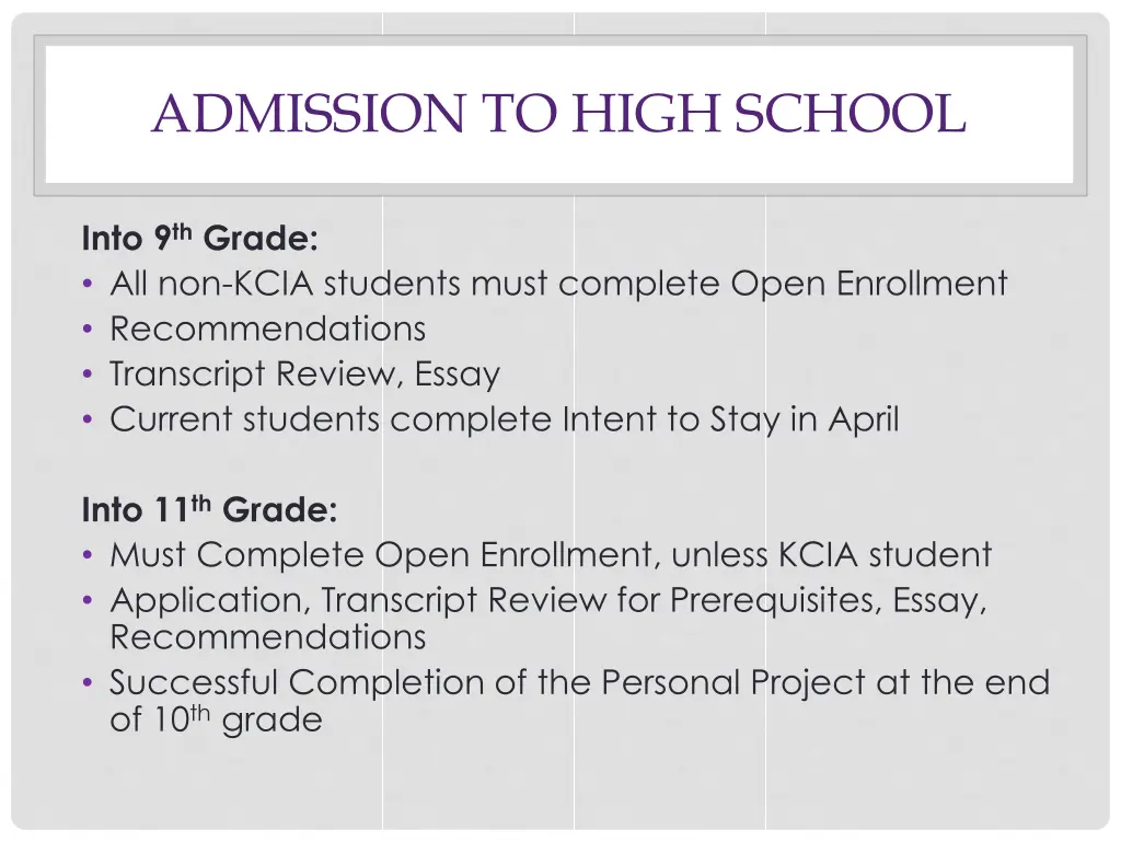 admission to high school