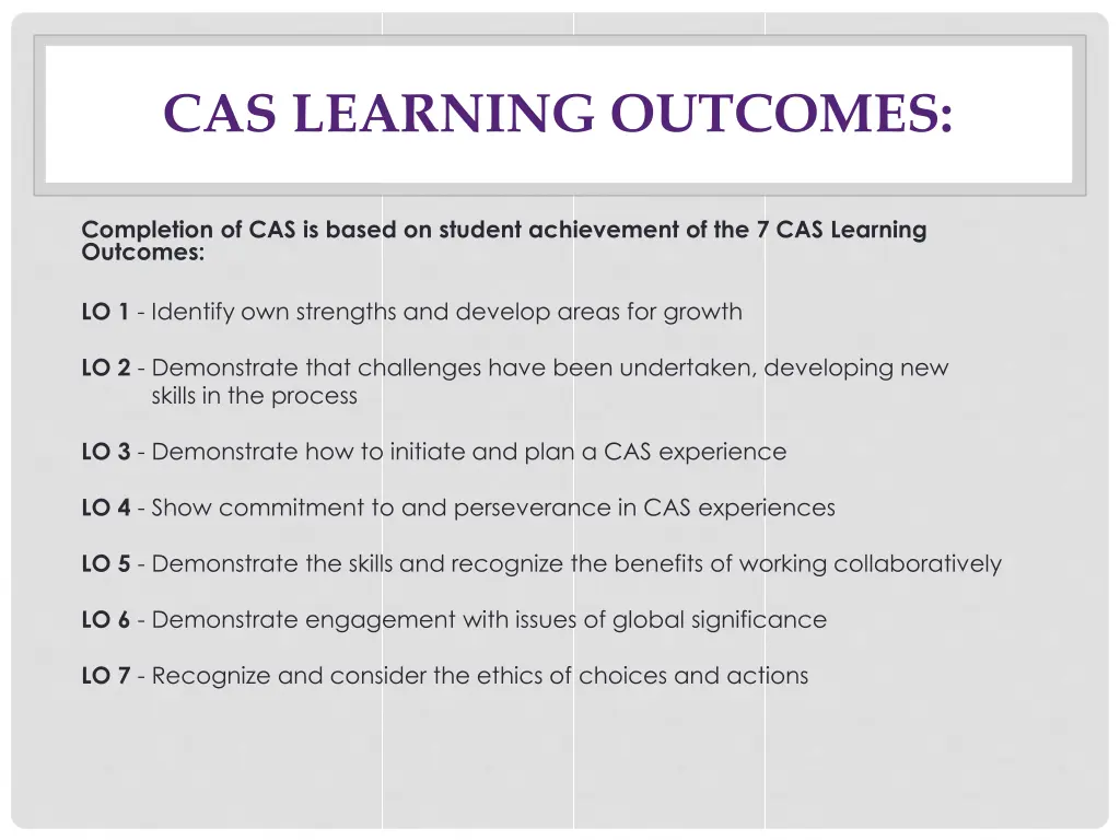 cas learning outcomes