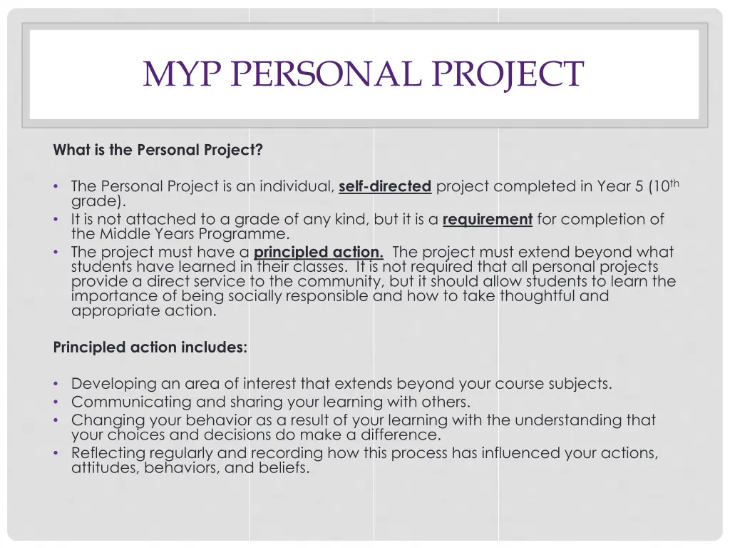 myp personal project