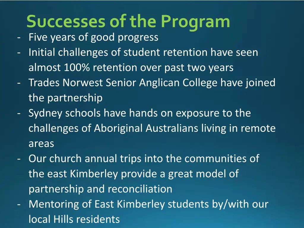 successes of the program five years of good