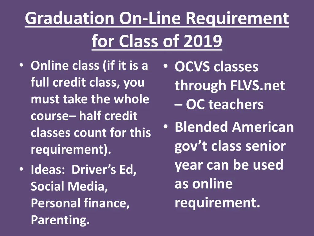 graduation on line requirement for class of 2019